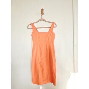 ARCHIVE Alice + Olivia Tangerine Linen-Silk Blend Sheath Dress - Mesh Detail - S